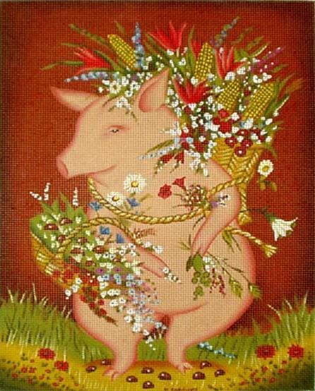 Melissa Shirley Designs Bountiful Pig JJ Needlepoint Canvas