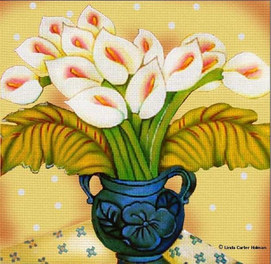 Melissa Shirley Designs Blue Vase and Calla Lillies Needlepoint Canvas