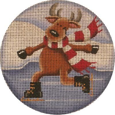 Rebecca Wood Designs Skating Reindeer Needlepoint Canvas