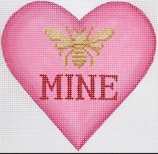 Kate Dickerson Needlepoint Collections Valentine Mini Heart Bee Mine Pinks Red and Gold Needlepoint Canvas