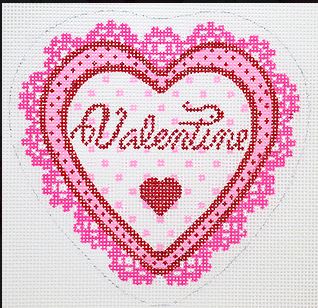 Kate Dickerson Needlepoint Collections Holiday Series Mini Valentine Lace Doily Heart February Needlepoint Canvas