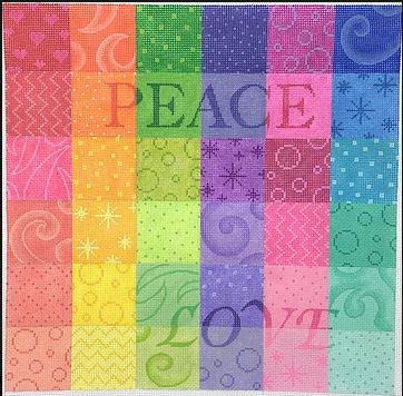 Kate Dickerson Needlepoint Collections Peace and Love Rainbow Patchwork Needlepoint Canvas