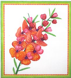 Kate Dickerson Needlepoint Collections Kate Mason Gorse Bitter Pea Pinks Greens and Oranges Needlepoint Canvas
