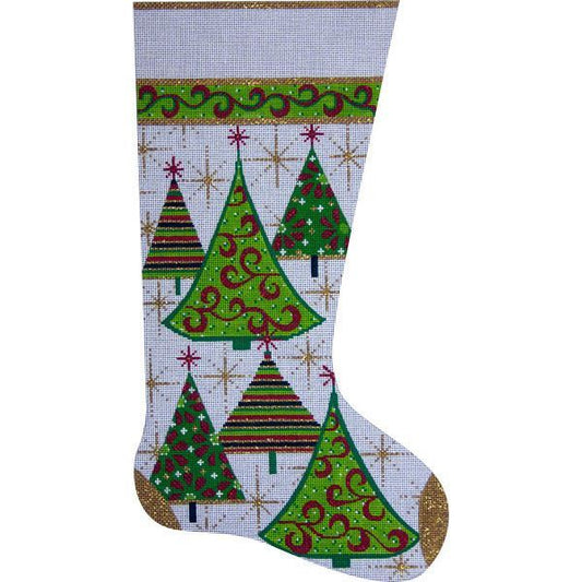 Alice Peterson Co. Gold Christmas Trees Stocking Needlepoint Canvas