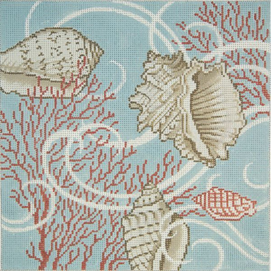 Alice Peterson Co. Shells on Blue Needlepoint Canvas
