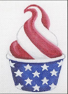 Kate Dickerson Needlepoint Collections Mini Patriotic Soft Serve Swirl In Starry Cup Red White and Blue Needlepoint Canvas