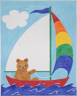 Kate Dickerson Needlepoint Collections Birth Announcement Large Sailing Teddy Needlepoint Canvas