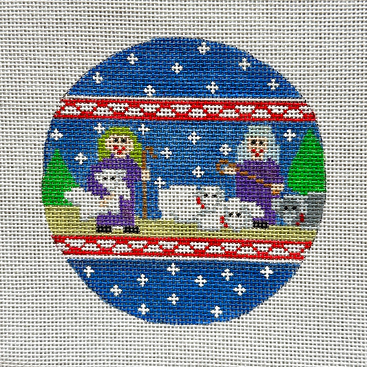 Canvasworks Shepherds and Lambs Ornament Needlepoint Canvas - Blue