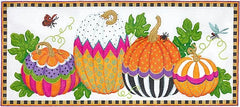 Kate Dickerson Needlepoint Collections Funky Punkin Pumpkins Large Rectangle Orange Green Purple Gold Black Raspberry Needlepoint Canvas - 13M