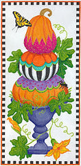Kate Dickerson Needlepoint Collections Funky Punkin Pumpkins Topiary Tall Rectangle Orange Green Purple Gold Black Raspberry Needlepoint Canvas