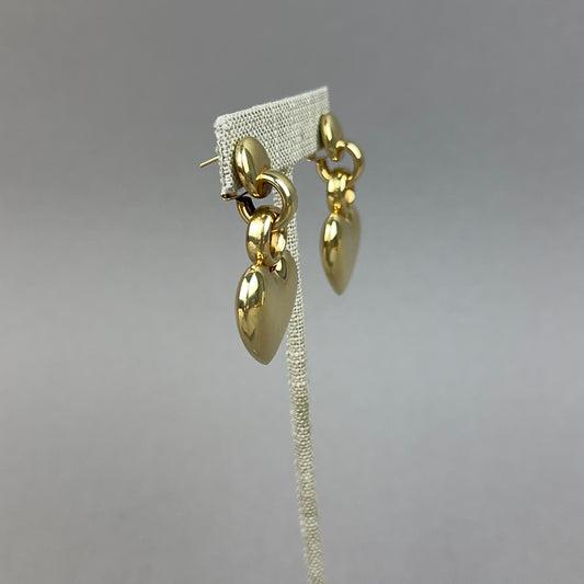 Vintage 1980s Large 14k Gold Puffy Heart & Link Omega Back Earring
