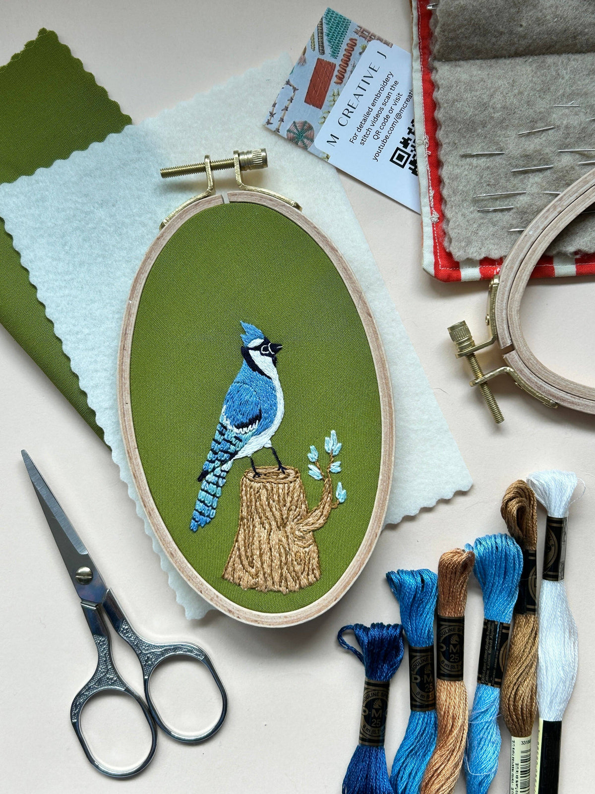 M Creative J Bluejay in the Woods Bird Embroidery Kit
