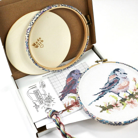 Stitchkits Crafts Long-tailed Tit with Pink Blossom Cross Stitch Kit