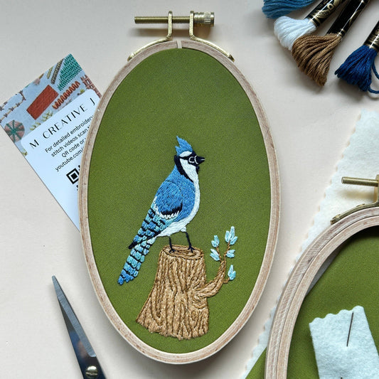 M Creative J Bluejay in the Woods Bird Embroidery Kit