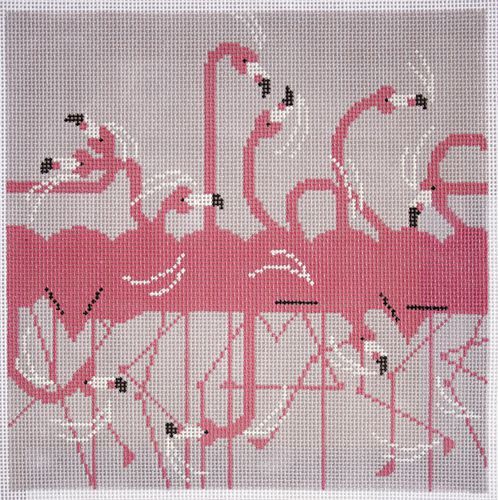 Charley Harper Flamingo Row Eyeglass Case Needlepoint Canvas
