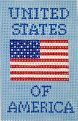 Kate Dickerson Needlepoint Collections Passport Cover Insert - “United States of America” American Flag on Sky Blue Needlepoint Canvas