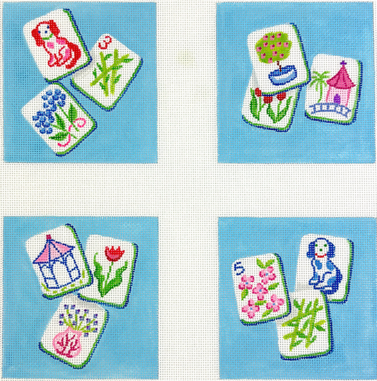 Kate Dickerson Needlepoint Collections Set Of Four Coasters Mahjong Tiles English Country Garden Needlepoint Canvas