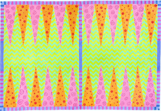 Kate Dickerson Needlepoint Collections Backgammon Board Canvas Funky Patterns Pinks Oranges Limes and Lavender Needlepoint Canvas