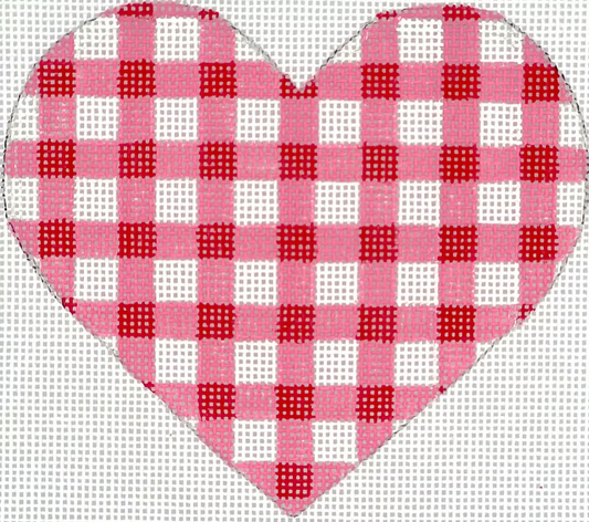 Kate Dickerson Needlepoint Collections Mini Heart Gingham Bright Pink and Red Plaid Needlepoint Canvas