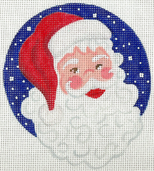 Kate Dickerson Needlepoint Collections Christmas Ornament Santa Claus on Night Sky White Needlepoint Canvas