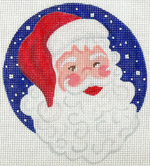 Kate Dickerson Needlepoint Collections Christmas Ornament Santa Claus on Night Sky White Needlepoint Canvas