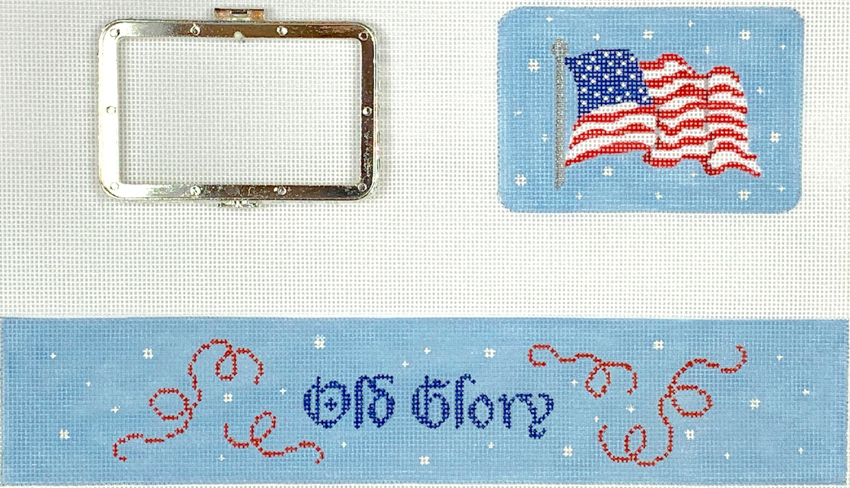 Kate Dickerson Needlepoint Collections Limoges Box - Medium Rectangle Box - “Old Glory” American Flag (Silver Clasp) Needlepoint Canvas