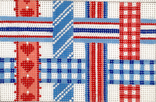 Kate Dickerson Needlepoint Collections Passport Cover Insert Woven Ribbons Red White and Blue Needlepoint Canvas