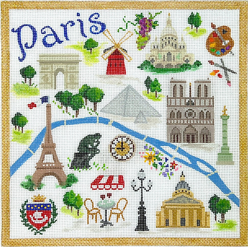 Kate Dickerson Needlepoint Collections Paris Landmarks Collage Needlepoint Canvas