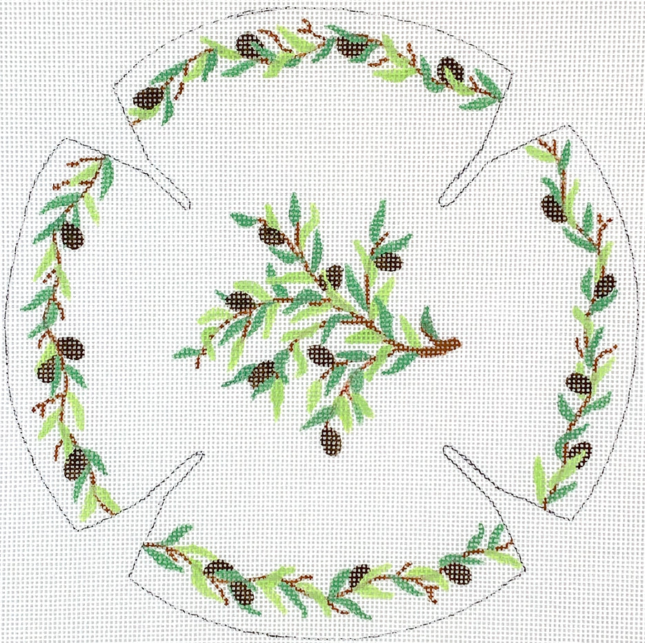 Kate Dickerson Needlepoint Collections Kippah - Olive Branches Needlepoint Canvas