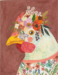 Kate Dickerson Needlepoint Collections Mia Charro - Hen In Floral Dress - on Dusty Rose Needlepoint Canvas