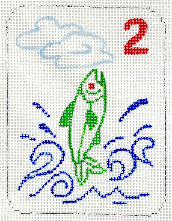 Kate Dickerson Needlepoint Collections Mini Mahjong Tile - Fish In Water Needlepoint Canvas