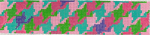 Kate Dickerson Needlepoint Collections Key Fob Houndstooth Pinks Green Turquoise and Lavender Needlepoint Canvas