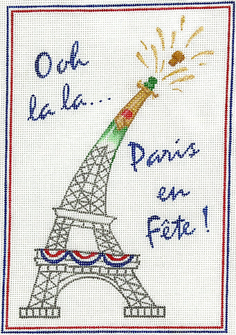 Kate Dickerson Needlepoint Collections Ooh La La Paris En Fete Eiffel Tower Champagne Bottle Needlepoint Canvas