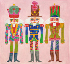 Kate Dickerson Needlepoint Collections Shannon Snow - Three Colorful Nutcrackers - on Pink Background Needlepoint Canvas