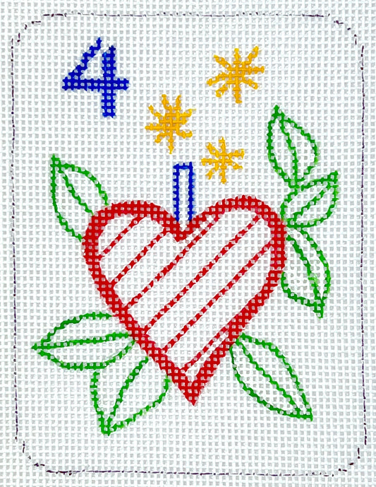 Kate Dickerson Needlepoint Collections Mini Mahjong Tile - Heart with Leaves Needlepoint Canvas