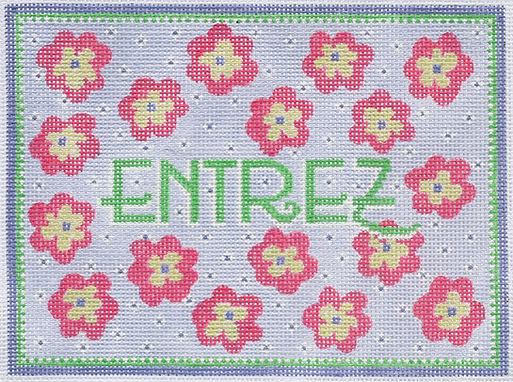 Kate Dickerson Needlepoint Collections Entrez Provençal Periwinkle Watermelon and Greens Needlepoint Canvas