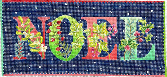Kate Dickerson Needlepoint Collections Jane Maday Noel with Winter Greens and Berries Midnight Sky with Sparkly Snowflakes Needlepoint Canvas