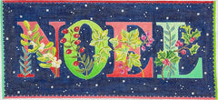 Kate Dickerson Needlepoint Collections Jane Maday Noel with Winter Greens and Berries Midnight Sky with Sparkly Snowflakes Needlepoint Canvas