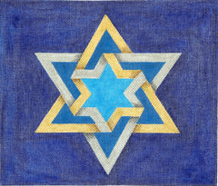 Kate Dickerson Needlepoint Collections Tallis Bag Double Interlocking Star Of David Golds and Silvers on Deep Blue Needlepoint Canvas