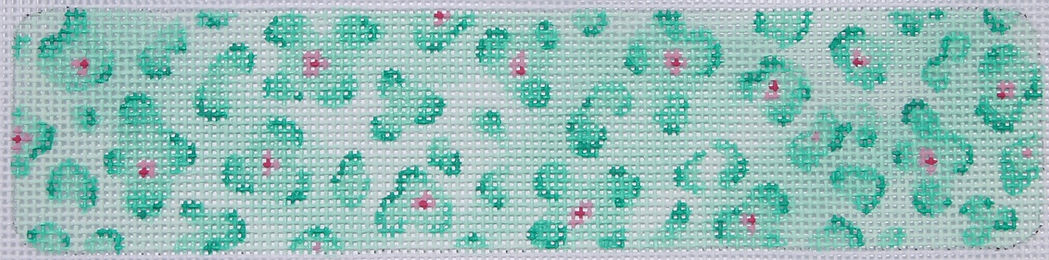 Kate Dickerson Needlepoint Collections Cuff Bracelet Bookmark Leopard Spots Caribbean Blues with Fuchsia Needlepoint Canvas