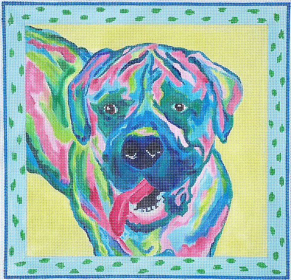 Kate Dickerson Needlepoint Collections Megan Carn - Boxer - Multi on Citron Needlepoint Canvas