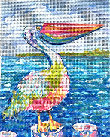 Kate Dickerson Needlepoint Collections Maren Devine King Pelican on Piling Needlepoint Canvas