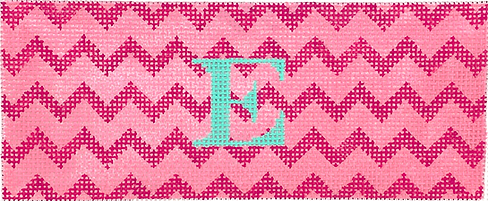 Kate Dickerson Needlepoint Collections Lees Jewelry Box Wallet Insert Zigzag Light Pink and Raspberry with Aqua Lettering Specify Monogram Or Blank Needlepoint Canvas