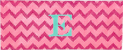 Kate Dickerson Needlepoint Collections Lees Jewelry Box Wallet Insert Zigzag Light Pink and Raspberry with Aqua Lettering Specify Monogram Or Blank Needlepoint Canvas