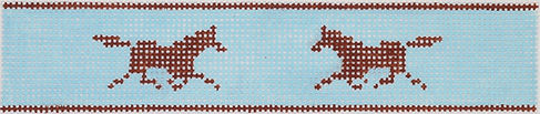 Kate Dickerson Needlepoint Collections Key Fob Running Horse Brown on Light Blue Needlepoint Canvas