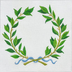 Kate Dickerson Needlepoint Collections Ring Bearer Pillow Laurel Wreath with Blue Ribbon Needlepoint Canvas