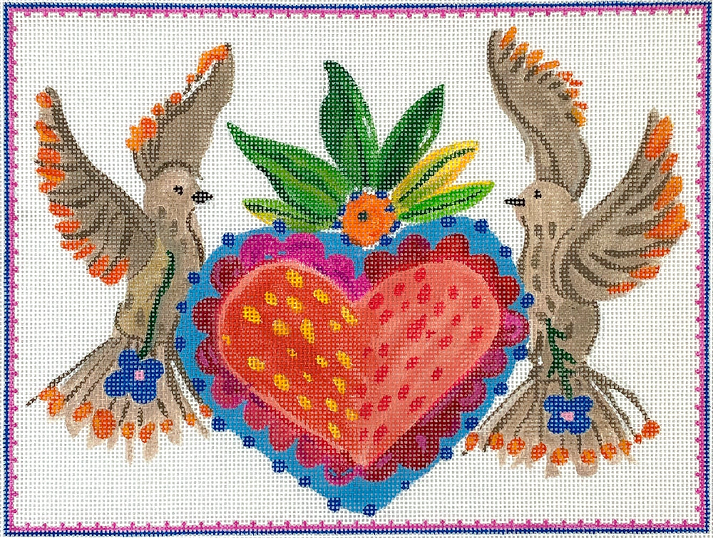 Kate Dickerson Needlepoint Collections Carolyn Gavin - Doves with Heart Milagro - Multi Color 13m Needlepoint Canvas