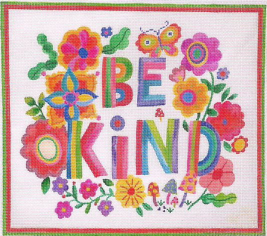 Kate Dickerson Needlepoint Collections Shannon Snow - “Be Kind” with Flowers, Mushrooms & Butterfly Needlepoint Canvas