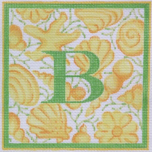 Kate Dickerson Needlepoint Collections  Letter Shells Yellows & Greens 13m Needlepoint Canvas