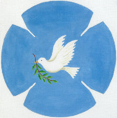 Kate Dickerson Needlepoint Collections Kippah White Dove with Olive Branch on Medium Blue Needlepoint Canvas